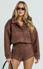 Nessa Shorts - Faux Suede High Waisted Micro Mini Shorts in Dark Chestnut