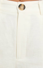 Bree Pants - Linen Mid Rise Relaxed Straight Leg Tailored Trousers in White