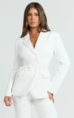 Harlee Blazer - Belted Cinch Waist Blazer in White
