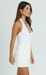 Nola Skort - High Waisted Utility Pocket Skort in White