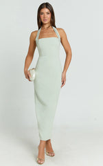 Salome Midi Dress - Halter Neck Column Dress in Sage