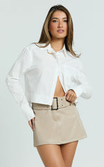 Claudia Top - Long Sleeve Cropped Button Up Top in White