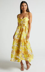 Brailey Midi Dress - Aline Corset Detail Dress in Yellow