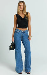 Dolores Top - Cowl Neck Lace Crop Top in Black