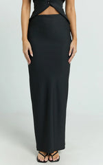 Romeo Maxi Skirt - Low Waist Bias Cut Maxi Skirt in Black
