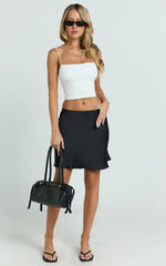 Risa Mini Skirt - High Waisted Bias Cut Skirt in Black