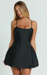 Carolina Mini Dress - Scoop Neck Panel Bodice Dress in Black