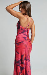 Lula Maxi Dress - Cowl Neck Thigh Split Dress in Adeana Print