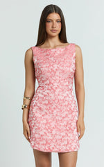 Courtney Mini Dress - Boat Neck Fit and Flare Dress in Pink