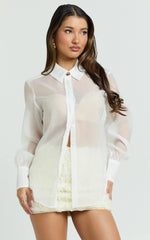 Alvana Shirt - Organza Gold Hardware Feature Button Blouse Shirt in White