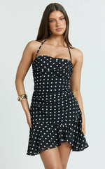Charlie Mini Dress - Shirred Polka Dot Halter Dress in Polkadot