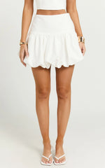 Abellina Mini Skirt - High Waist Bubble Hem Skirt in White
