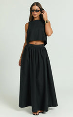 Preston Maxi Skirt - Gathered Waist Full Skirt in Black