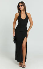 Ruby Maxi Dress - Halter Scoop Neck Low Back Bodycon Dress in Black