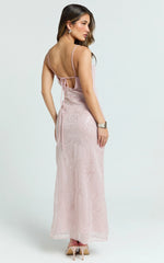 Elysia Maxi Dress - Sequin Straight Neck Tie Back Dress in Pale Pink