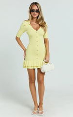 Mischa Mini Dress - Collared Short Sleeve Fit And Flare Knitted Dress in Lemon