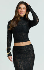 Kathleen Top - Turtle Neck Long Sleeve Jersey Top in Black