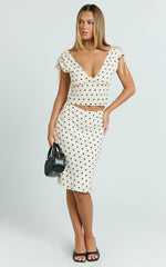 Elise Midi Skirt - High Waist Skirt in White Polka Dot