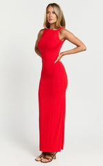 Aisha Maxi Dress - Sleeveless Twist Strap Bodycon Dress in Red