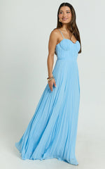 Dannika Maxi Dress - Blue Pleated Dress in Blue