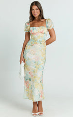 Debina Maxi Dress - Sweetheart Neckline Short Sleeve Dress in Yellow