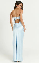 Charlita Maxi Dress - Strapless Cowl Back Satin Dress in Light Blue