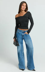 Cate Top - Long Sleeve Asymmetrical Neckline Top in Black