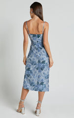 Alvera Midi Dress - Bustier Brailey Jacquard Midi Dress in Light Blue