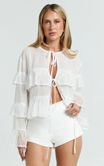 Safiya Top - Tie Front Ruffle Sleeve Blouse Top in White