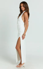 Ruby Maxi Dress - Halter Scoop Neck Low Back Bodycon Dress in White