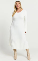 Blaire Midi Dress - Long Sleeve Tie Back Flare Dress in Ivory