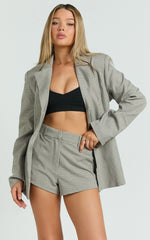 Angela Shorts - High Waist Micro Mini Shorts in Beige Check