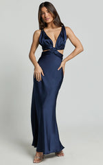 Adora Maxi Dress - V Neck Cut Out Dress in Navy