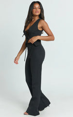 Nola Pants - Mid Waisted Pleated Flare Pants in Black
