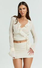 Kahrissa Top - Long Sleeve Ruffle Neck Top in Cream