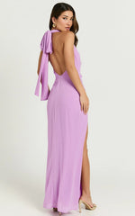 Nikki Maxi Dress - Halter Thigh Split Wrap Dress in Lilac