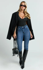 Duffy Jeans - High Waisted Super Stretch Skinny Denim Jeans in Dark Blue Wash
