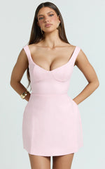 Pietra Mini Dress - Off Shoulder Gathered Bodycon Dress in Pale Pink