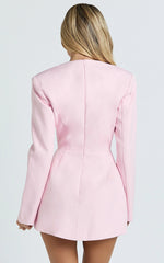 Ninette Mini Dress - V Neck Tulip Hem Blazer Dress in Pink