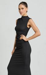 Aleks Midi Dress - High Neck Bodycon Dress in Black
