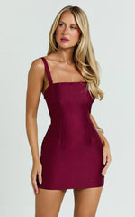 Beckett Mini Dress - Square Neck Form Fitting Dress in Wine