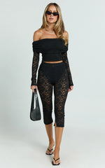 Roxanna Top - Lace Off Shoulder Long Sleeve Top in Black