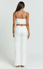Elliot Pants - Mid Rise Pinstripe Bootleg Pants in Cream Plain