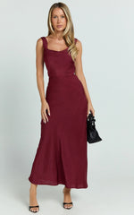 Dara Midi Dress - Low Neck Sleeveless Slip Dress in Wine