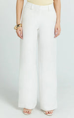 Evie Pants - Mid Rise Wide Leg Linen Blend Tailored Pants in White
