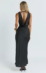 Blanca Maxi Dress - Cowl Neck Bias Cut Dress in Black Polka Dot