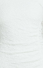 Abbie Mini Dress - Textured Jersey Tip Shoulder Ruched Bodycon Dress in White