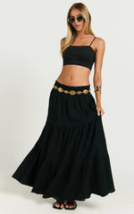 Ruby Midi Skirt - Shirred High Waist Cotton Tiered Skirt in Black
