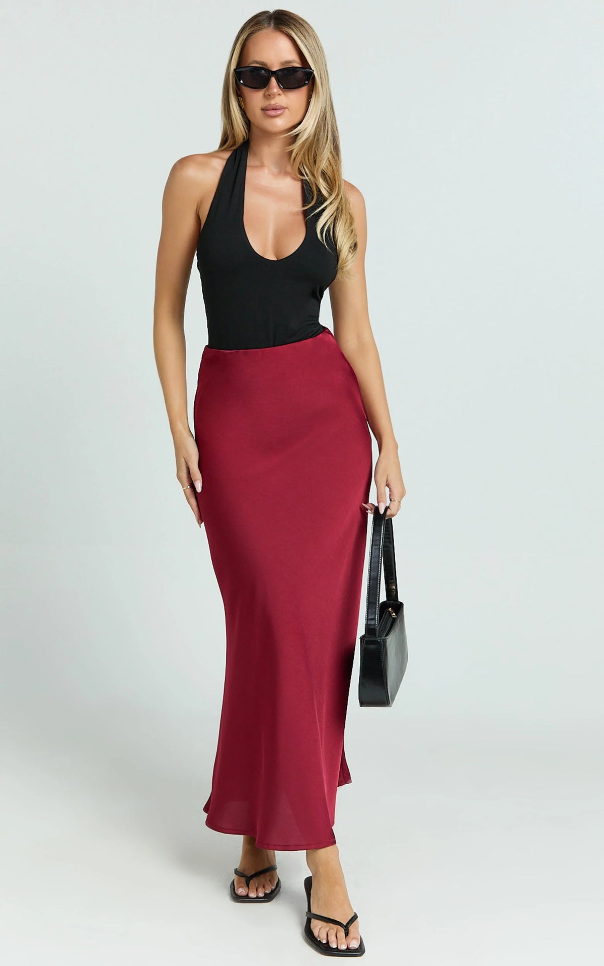 Amari Maxi Skirt - High Waisted Bias Cut Skirt in Wine