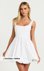 Brianda Mini Dress - Corset Bodice Bubble Hem Dress in White